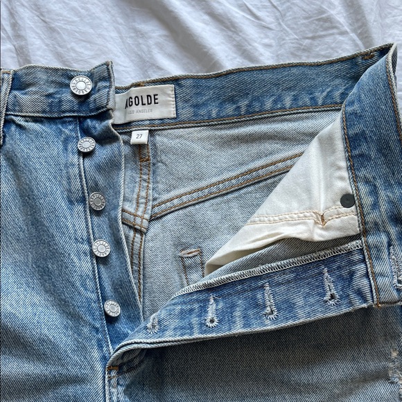 Agolde Light Blue Ripped Denim Shorts - Picture 2 of 5
